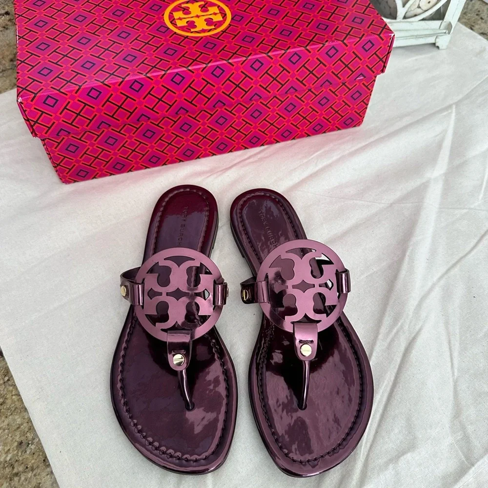 New Tory Burch miller sandals Merlot color size 6.5 - Picture 1 of 7